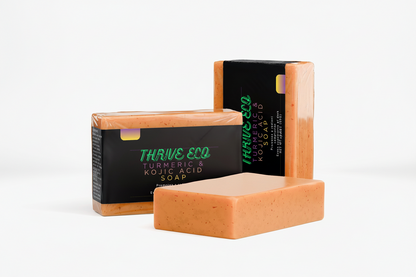 Orange soap bar with 'Thrive Eco' packaging on a white background
